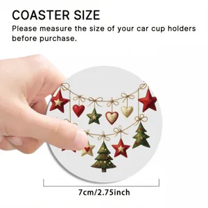 Weihnachts Auto Untersetzer Detailansicht mit 7cm Durchmesser, festliches Baum und Stern Design.
