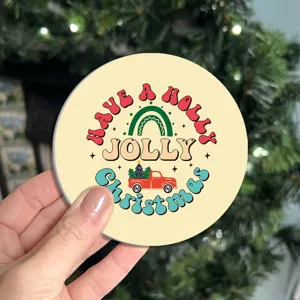 Christmas decorative coaster detail view, retro holiday design for party and home table.