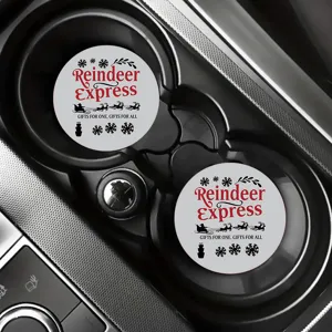 Cute Christmas car coasters non-slip rubber auto cup holder inserts set of two pieces