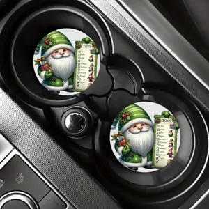 Sous-verres de voiture de Noël, design gnome vert et liste de jouets pour décoration.