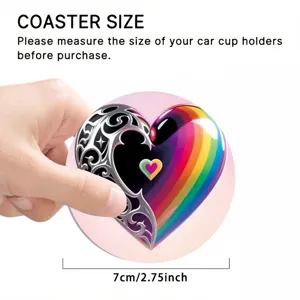 Vista dettagliata del sottobicchiere per auto assorbente con motivo a cuore e 7cm.