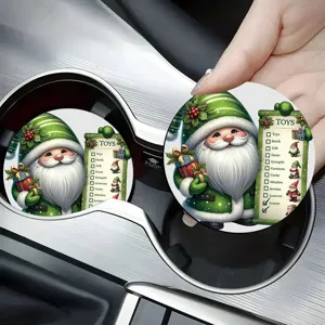 Sous-verre de voiture de Noël, joli design de père Noël vert, tapis de porte-gobelet.
