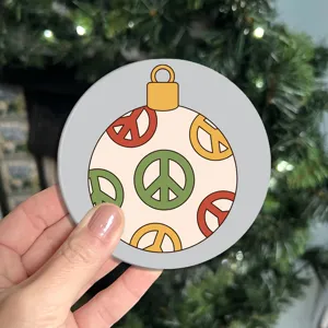 Joli sous-verre rond pour voiture avec motif de paix rétro et de Noël, antidérapant.