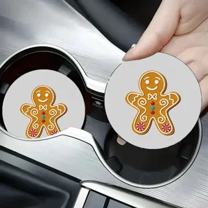 Cute gingerbread man car coaster detail showing non-slip rubber material in cup holder.