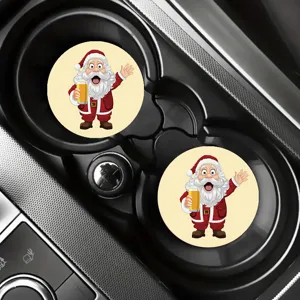 Detail view of silicone car cup coasters featuring cute cartoon Santa design for festive vehicle decor.