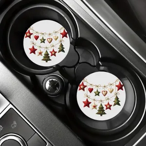 Weihnachts Auto Tasse Untersetzer Set, festliche Stern Tanne Motiv runde Matte neu.