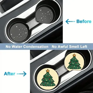 Vue détaillée des tapis antidérapants pour porte-gobelet avec motif de sapin de Noël.