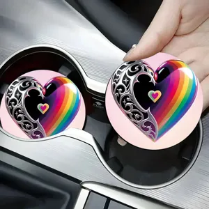 Sottobicchiere per portabicchieri auto con cuore gotico e design arcobaleno colorato.