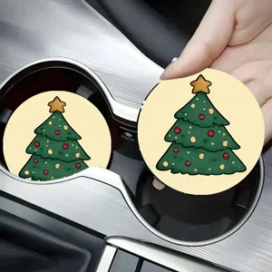 Mignon sous-verre de voiture sapin de noel, tapis antidérapant porte-tasse, deco auto.