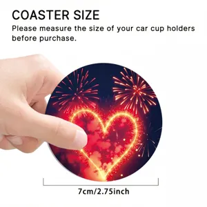 Sottobicchiere per auto assorbente rotondo con stampa cuore di fuochi, 7cm, decoro.