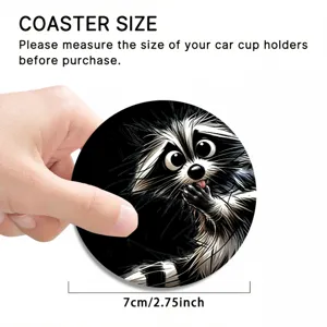 Car cup coaster silicone non-slip drink mat with cute raccoon illustration design 7cm