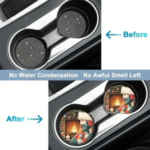 Sous-verre de voiture Noël, tapis de porte-gobelet en silicone antidérapant déco auto.