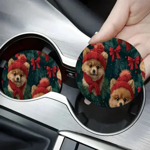 Sous-verre de voiture de Noël mignon chiot tapis de porte-gobelet absorbant antidérapant