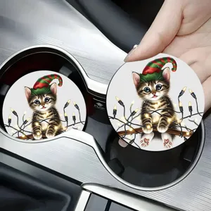 Posavasos redondo de silicona para coche de gato de Navidad decoración fiesta.