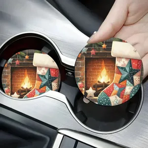 Sous-verre de voiture de Noel rond en silicone tapis d'isolation pour porte-gobelet auto.