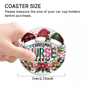 Christmas car cup coaster, 7cm absorbent rubber coaster for holiday auto interior decor.