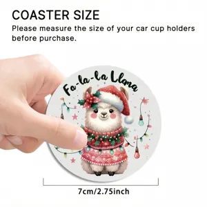 Round silicone car cup coaster with cute Christmas llama design, 7cm diameter, non-slip.