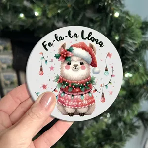 Christmas llama silicone coaster detail, cute holiday cup mat for car and home tea table.