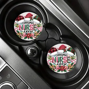 Christmas nurse crew car cup coasters set, waterproof heat-resistant round coasters for auto.