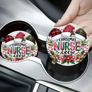 Christmas nurse car coaster absorbent ceramic cup mat holiday auto interior drink holder decor