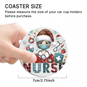 Christmas nurse car coaster detail, waterproof heat-resistant soft cup mat close up view