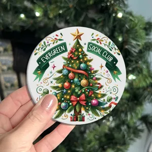 Christmas tree round silicone coaster, heat insulation table mat for home and car decor.