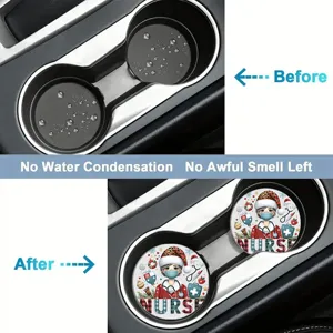 Christmas nurse car cup holder coaster absorbent anti-slip vehicle drink bottle mat pad accessory.