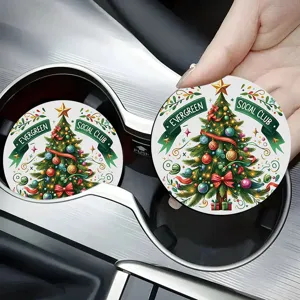 Christmas Tree Gingerbread Man Silicone Car Cup Coasters Round Non-Slip Heat Insulated Drink Mat For Vehicle Cup Holder Xmas Party Home Decor