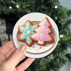 Tapis isolant thermique en céramique de Noël, détail du motif en relief flocon et sapin.
