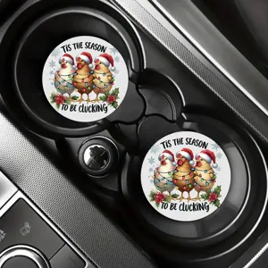 Christmas chicken car cup coaster set, non-slip silicone round drink coaster for auto interior.