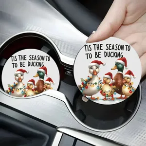 Sottobicchiere per portabicchieri auto con anatra di Natale, carino e antiscivolo