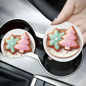 Dessous de Verre pour Voiture en Silicone Gaufré de Noël Tapis de Porte-Gobelet Antidérapants Isolés Absorbants pour Décoration de Véhicule Maison