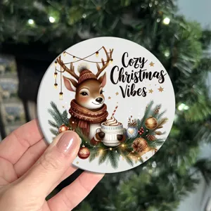 Cute Christmas reindeer silicone coaster for car cup holder, insulated table drink mat.