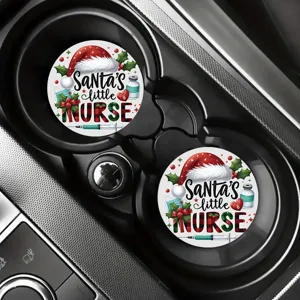Christmas nurse theme car coasters set absorbent cup mat for vehicle interior
