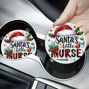 Christmas nurse car coasters set, waterproof absorbent cup holder mats for auto.