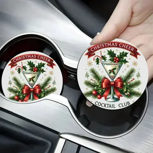 Christmas car cup coaster round silicone drink holder mat holiday table protector decor item