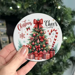 Round Christmas silicone coaster festive tree pattern table protector heat resistant cup mat