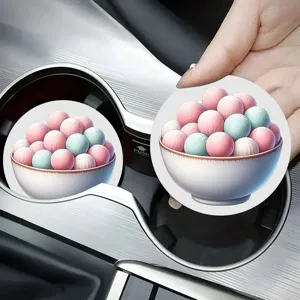 Sous-verre en céramique pour porte-gobelet de voiture avec motif de bol de dessert.