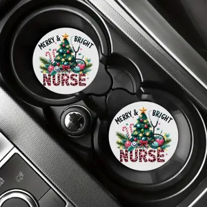 Christmas nurse car coaster set, absorbent ceramic or rubber cup holder mat for vehicle.