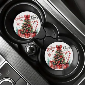 Christmas car coasters silicone cup mats festive tree design auto interior accessories