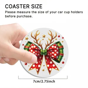 Christmas car coaster round silicone cup mat festive holiday deer bow design 7cm diameter