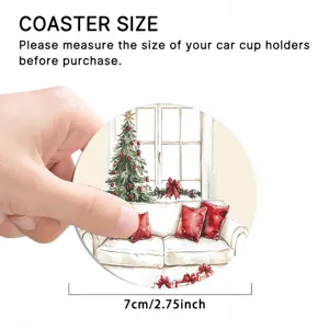 Sottobicchiere auto di Natale rotondo in lino assorbente tappetino tazza 7cm 2.75 pollici