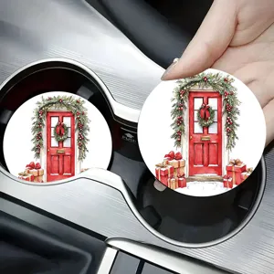 Kerst autoundersetter detailweergave, rood deur ontwerp, antislip siliconen matje.