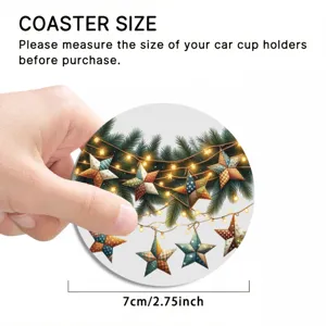 Car coaster detail showing the 7cm size and festive pine star design for cup holders.