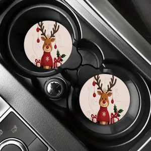 Christmas car coasters round absorbent ceramic cup mats for auto cup holders anti-slip