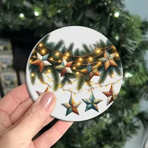 Christmas holiday festive round cup coaster heat insulation mat table decor star print