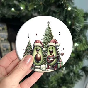 Close-up view of Christmas avocado coaster, festive holiday table decoration detail.