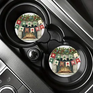Kerst auto bekerhouder onderzetter siliconen ronde decoratieve kopjesmat set 2 stuks