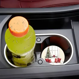 Sottobicchiere per auto di Natale tappetino tondo assorbente per interni di veicoli