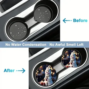 Christmas car cup coasters absorbent car coasters cute snowman auto cup holder coasters